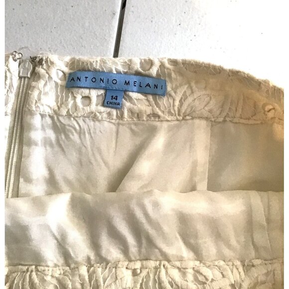 ANTONIO MELANI N- WOMEN WHITE LINE LACE BACK ZIP-UP CLOSURE SKIRT SIZE 14 - Picture 3 of 6